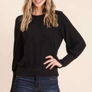 Black Split Wrist Puff Sleeve Sweater